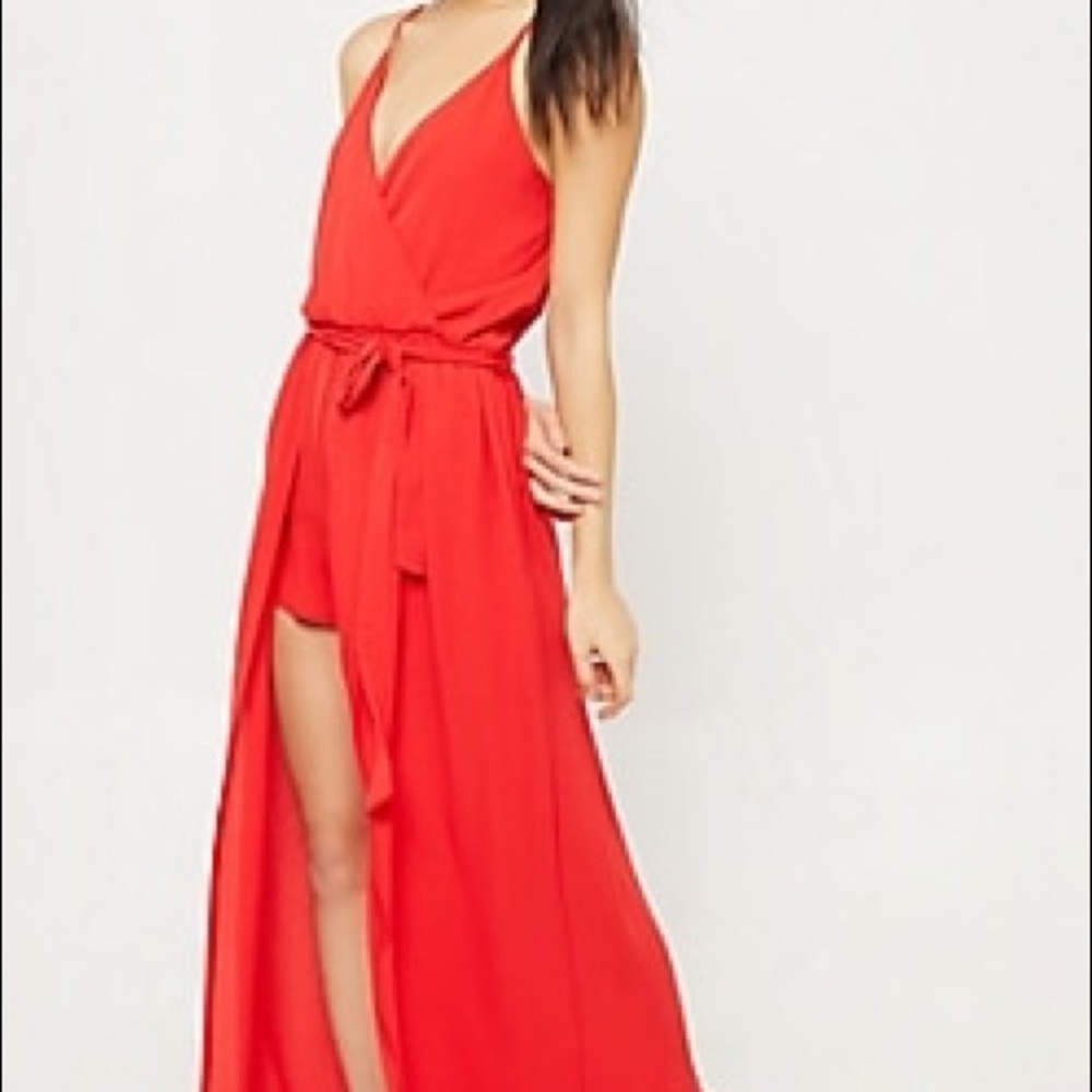 Red full-length romper